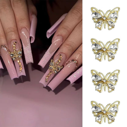 Pink Butterfly Zircon Nail Charms 10pc