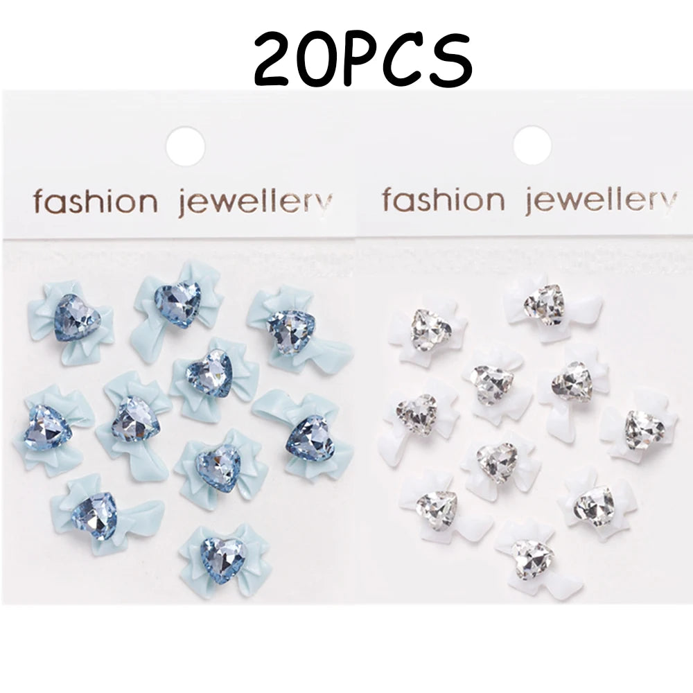 30/20/10PC Pink Ribbon Resin Bow Parts Nail Charms Mix-Style Bow Rhinestone Jewelry 8-12mm Y2K Accessory for DIY Manicure Decora