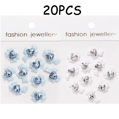 30/20/10PC Pink Ribbon Resin Bow Parts Nail Charms Mix-Style Bow Rhinestone Jewelry 8-12mm Y2K Accessory for DIY Manicure Decora