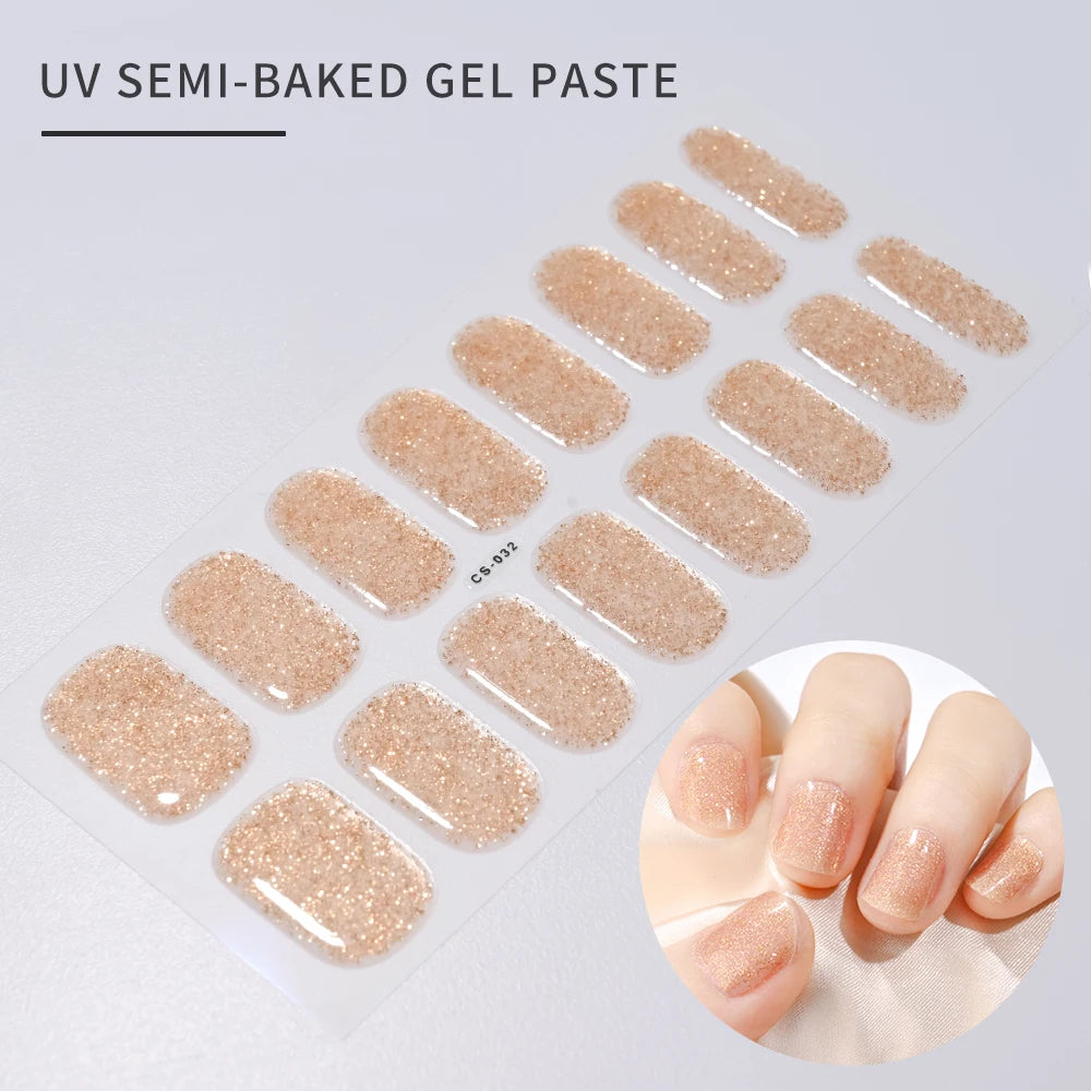 16Tips Semi-cured Gel Nail Stickers Red/Wine Red Nails Gel slider UV lamp Cured Extended Nails DIY Women Nails Decal Decor Gifts