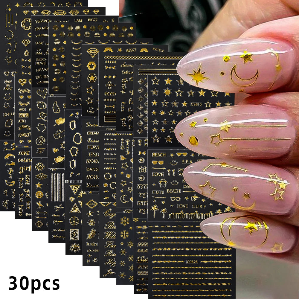 30pcs Black Line Nail Stickers 3D Irregular Line Geometric Pattern Nail Sticker Mysterious Sexy DIY Gothic Style Nail Stickers