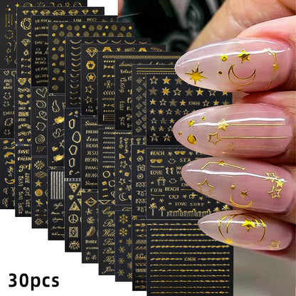 30pcs Black Line Nail Stickers 3D Irregular Line Geometric Pattern Nail Sticker Mysterious Sexy DIY Gothic Style Nail Stickers