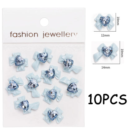 30/20/10PC Pink Ribbon Resin Bow Parts Nail Charms Mix-Style Bow Rhinestone Jewelry 8-12mm Y2K Accessory for DIY Manicure Decora