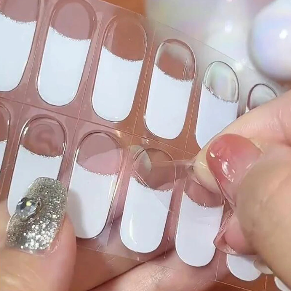 Clear Semi Cured Gel Nail Stickers infused Transparent Gel Polish Slider UV lamp Cured Extended Nails Tip Strips DIY Manicure*T1