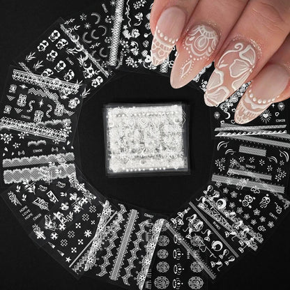 White Lace Nail Sticker 30pcs/Set Romantic Lace Cherry Love Nail Art Stickers For Wedding Bride Elegant Nail Decoration 6.3*5.3