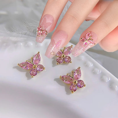 Pink Butterfly Zircon Nail Charms 10pc