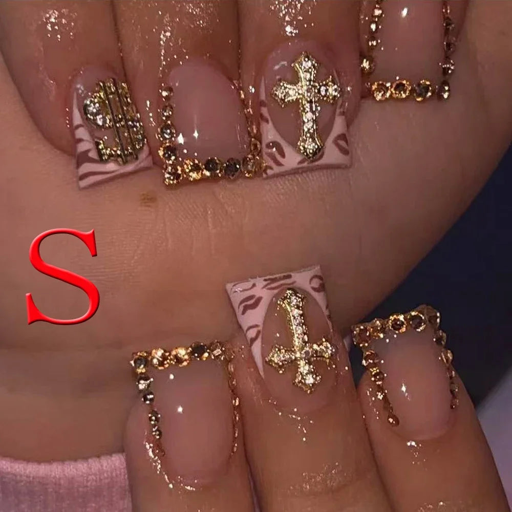 Diamond French Nude Leopard Nails