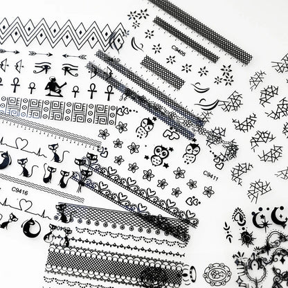 30pcs/Set Black Lace Nail Stickers Sexy Kitten Penguin Cute Animals Nail Art Stickers 6.3*5.3 Cm DIY Wedding Nail Decoration