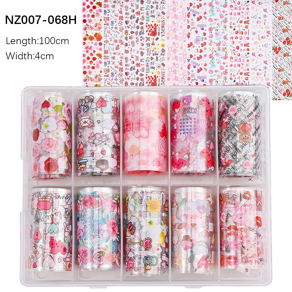 10Roll/Box Rose Flowers Designs Transfer Foil Sky Decals Transfer Foil Nails Sliders Holographic Flower Stickers Manicure Decor*