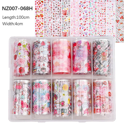 10Roll/Box Rose Flowers Designs Transfer Foil Sky Decals Transfer Foil Nails Sliders Holographic Flower Stickers Manicure Decor*