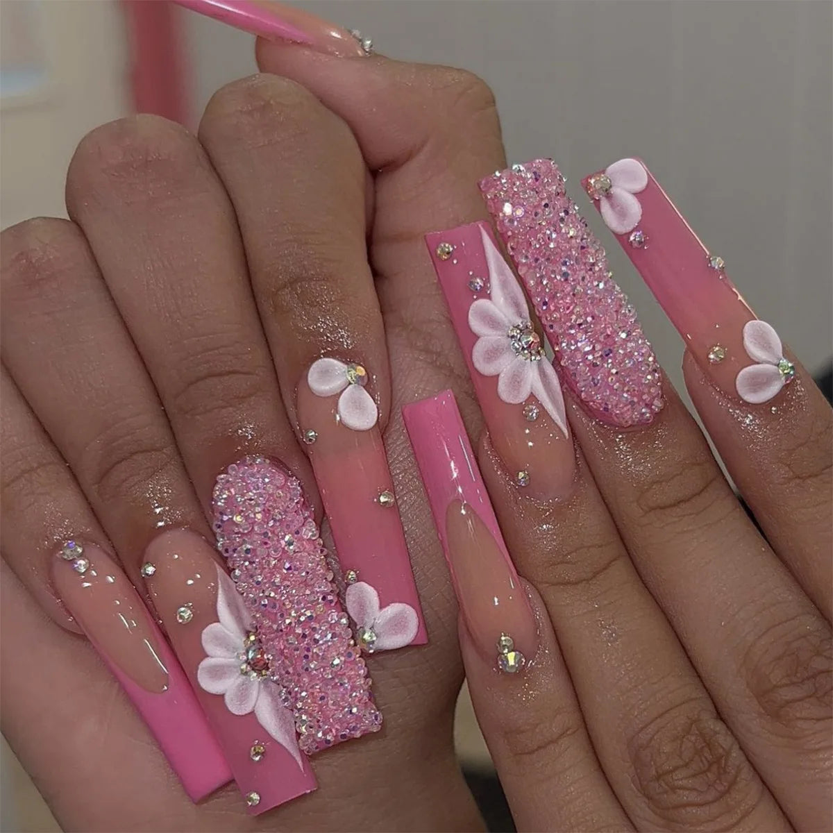 Leopard Cherry Rhinestone Press-On Nails