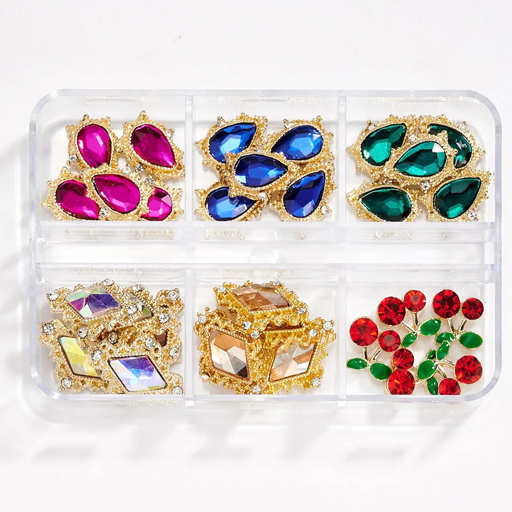 About 24Pcs/Box Mixed Designer Gems Nail Charms 10-15mm Luxury Parts Jewelry Y2K Planet Bow Hearts Rhinestones Nails Decoration*