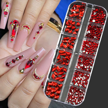 Crystal AB Rhinestone Nail Art Kit 12 Grid