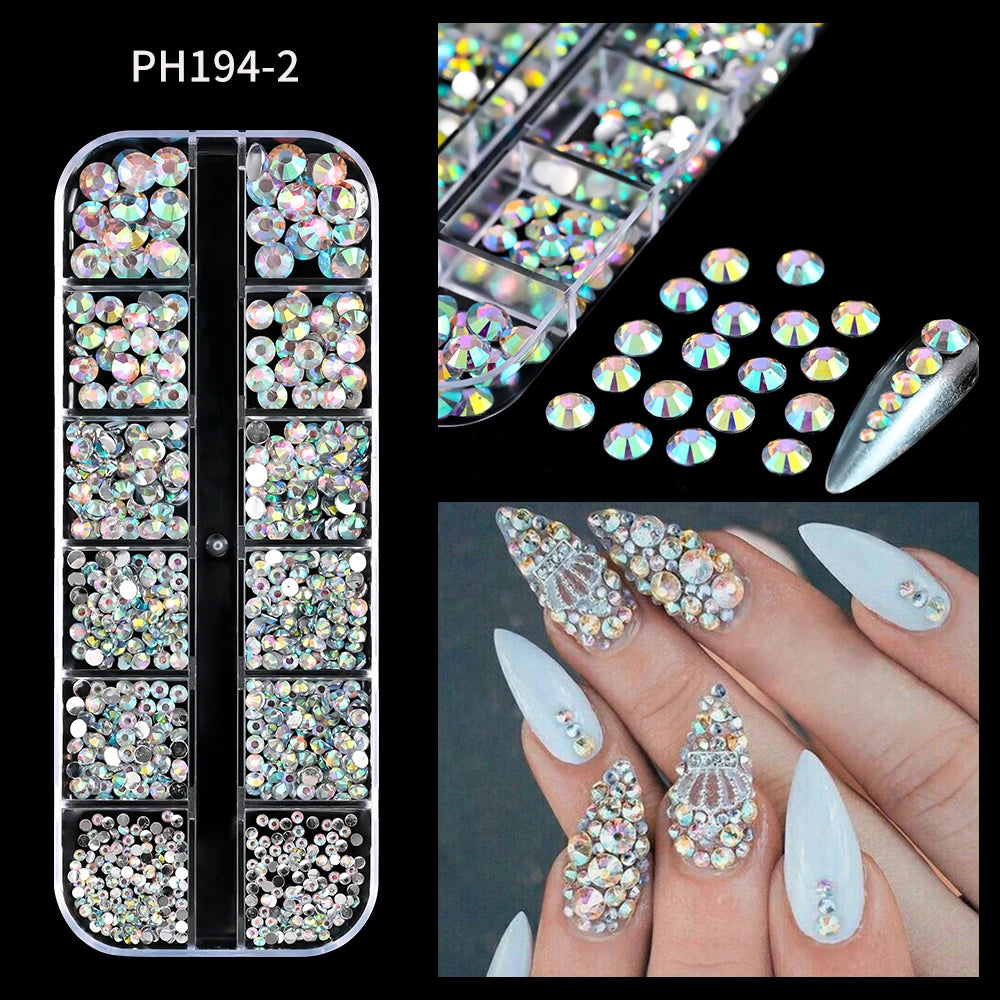 Crystal AB Rhinestone Nail Art Kit 12 Grid