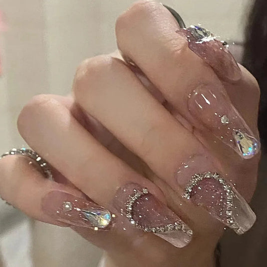 3D Diamond Coffin Press-On Nails