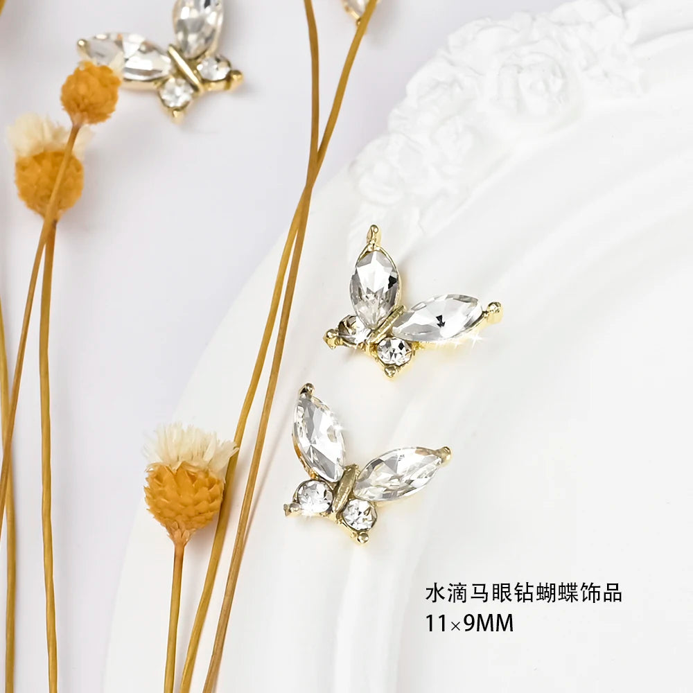 Pink Butterfly Zircon Nail Charms 10pc