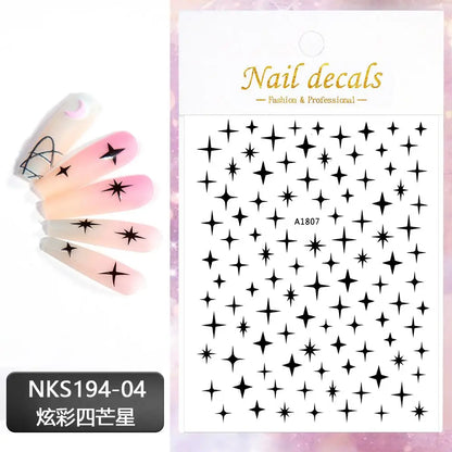 3D Laser Silver/Rose Gold Hollow Cross Star Nail Art Stickers Design Self-Adhesive Hollow Cross Star Nail/Body Art Decor Sticker
