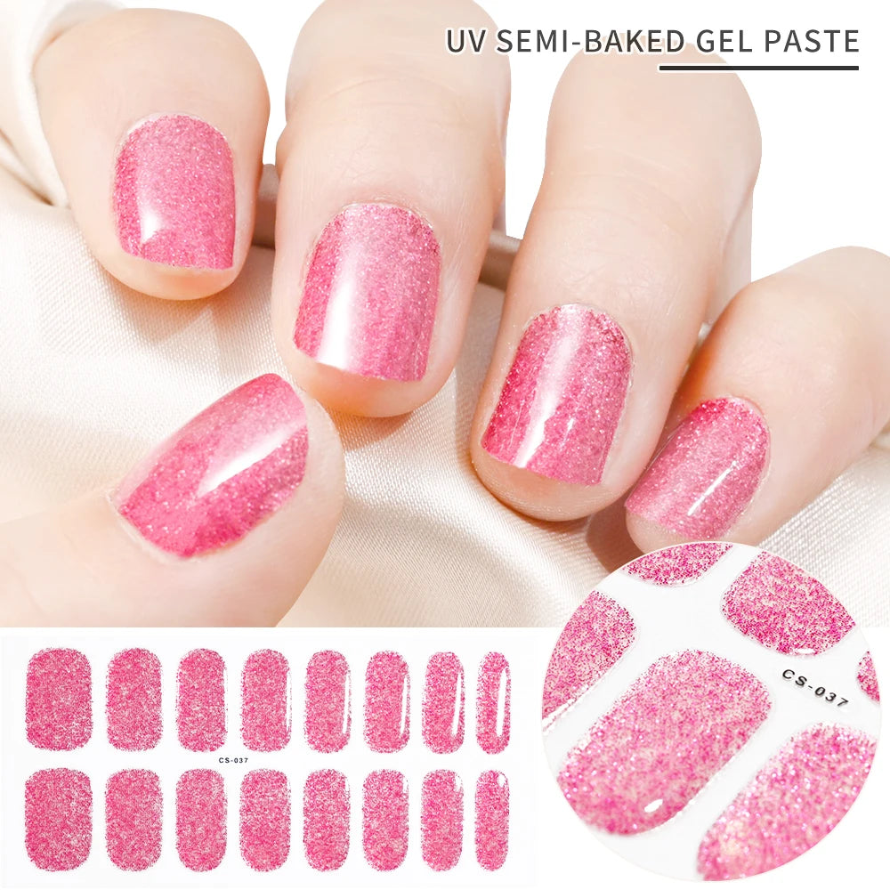 Semi Cured Wraps Fast Gel Nail Sticker Soild Nail Gel Wraps Adhesive Full Cover Gel Nail Decal UV Lamp Cured Manicure Decoration
