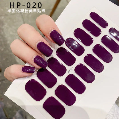 Semi Cured Wraps Fast Gel Nail Sticker Soild Nail Gel Wraps Adhesive Full Cover Gel Nail Decal UV Lamp Cured Manicure Decoration