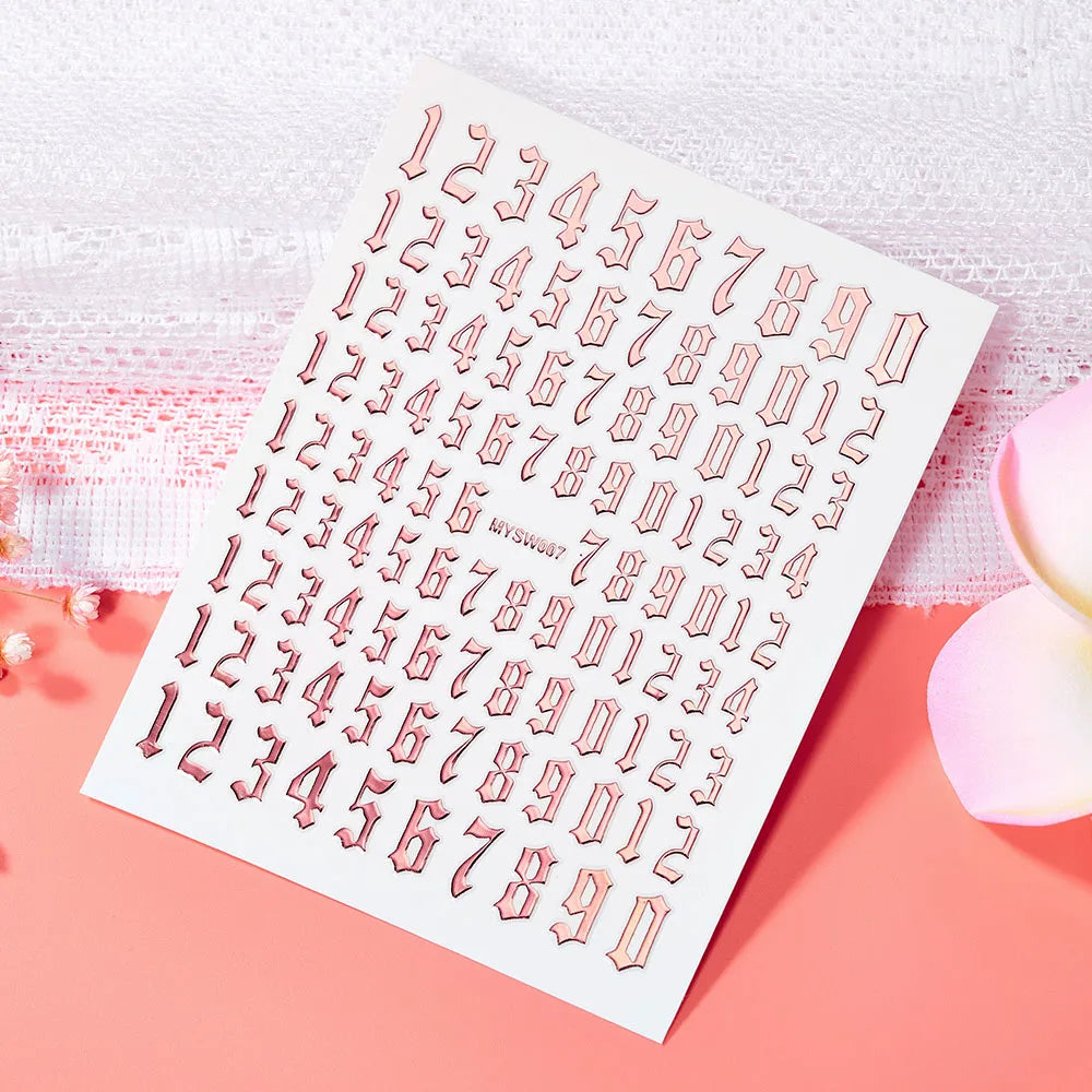 1 Sheet Arab Numbers Nail Art Sticker 3D Laser Self-Adhesive Manicure Decals Tips 8*10cm DIY Arabic Numerals Nail Decoration Par
