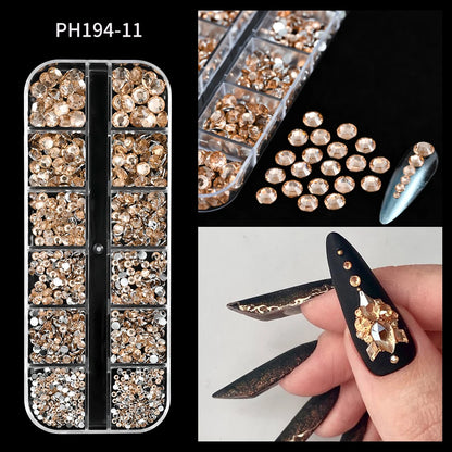 Crystal AB Rhinestone Nail Art Kit 12 Grid