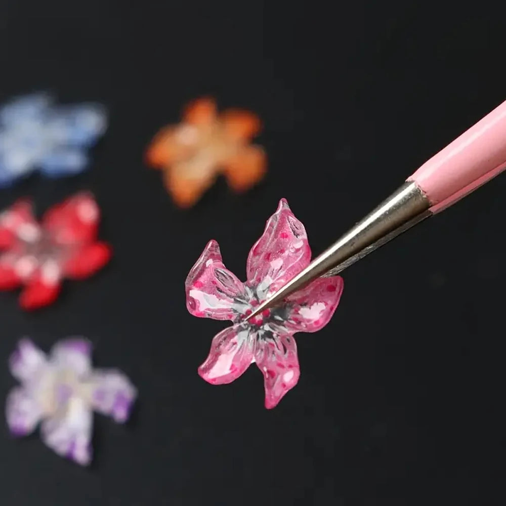 60pcs Mixed Hawaiian Flower Nail Decoration 3D Gradient Cherry Blossom Crystal Five Petal Leopard Print Lily Flower Nail Charms