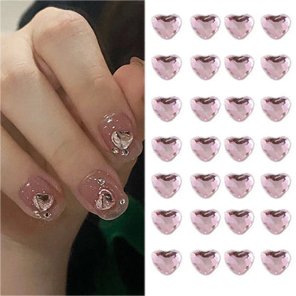 6mm Light Pink Heart Rhinestone 3D Nail Art Charms 50Pcs Flat-Back Crystal Manicure Accessory DIY Love Gems Stone Nail Decor*YK9
