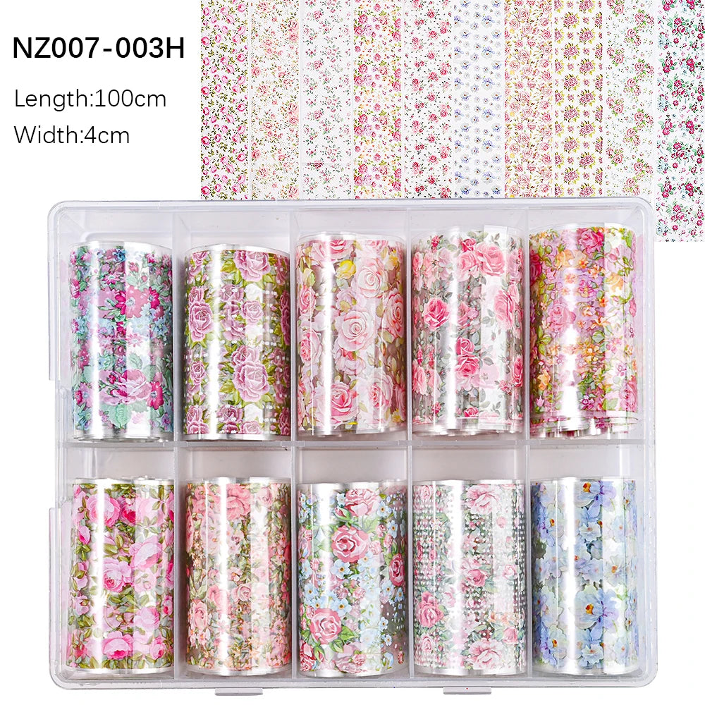 10Roll/Box Rose Flowers Designs Transfer Foil Sky Decals Transfer Foil Nails Sliders Holographic Flower Stickers Manicure Decor*