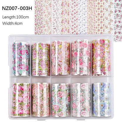 10Roll/Box Rose Flowers Designs Transfer Foil Sky Decals Transfer Foil Nails Sliders Holographic Flower Stickers Manicure Decor*