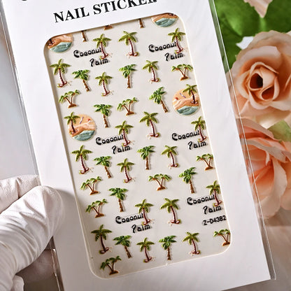 5D Sea Nail Art Stickers Embossed Self-Adhesive Ocean Beach Style Nail Slider Kawaii Starfish/Shell/Coral Reef Decor Nail Decals