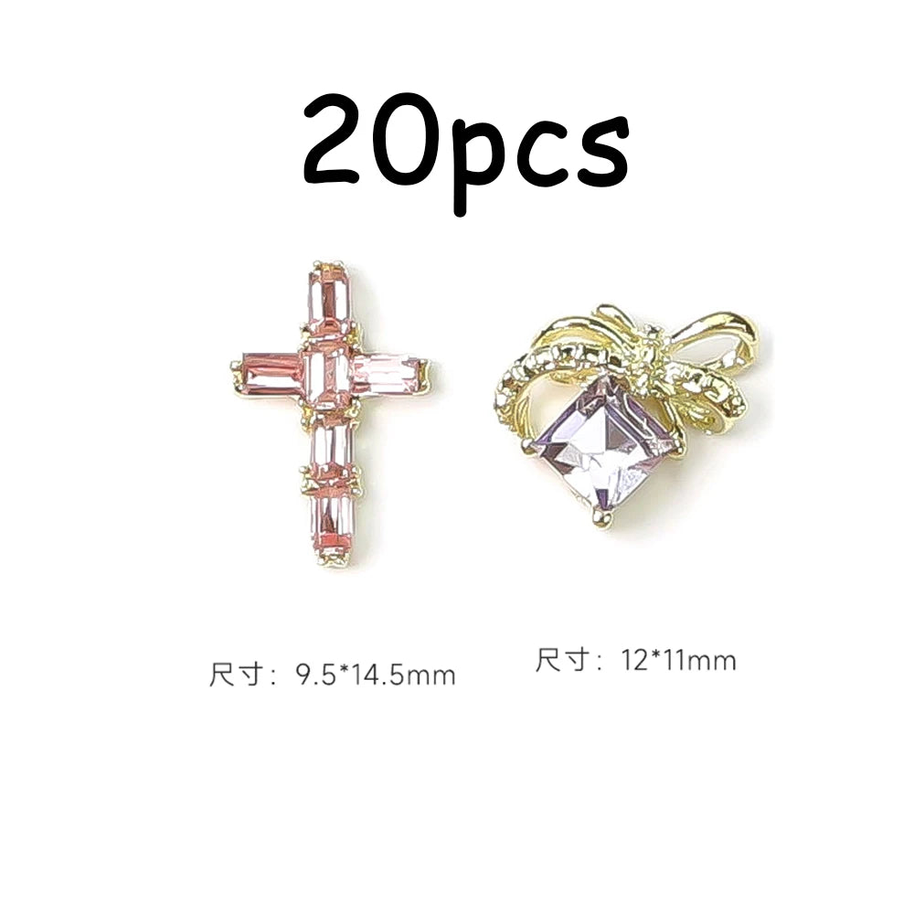 30/20/10PC Pink Ribbon Resin Bow Parts Nail Charms Mix-Style Bow Rhinestone Jewelry 8-12mm Y2K Accessory for DIY Manicure Decora