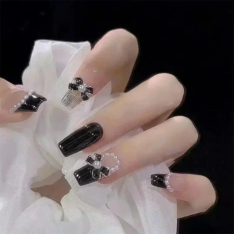 Black Bow Ballerina Press-On Nails