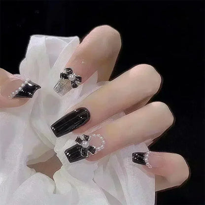 Black Bow Ballerina Press-On Nails