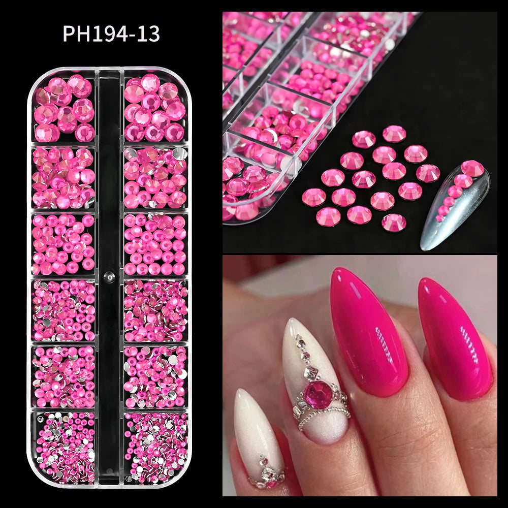 Crystal AB Rhinestone Nail Art Kit 12 Grid