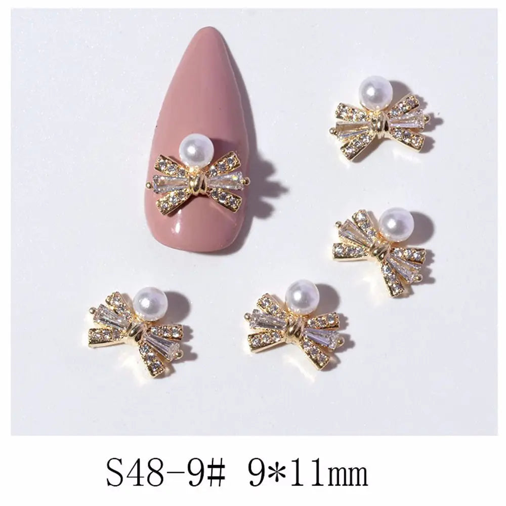Crystal Bow Butterfly Pearl Nail Charms