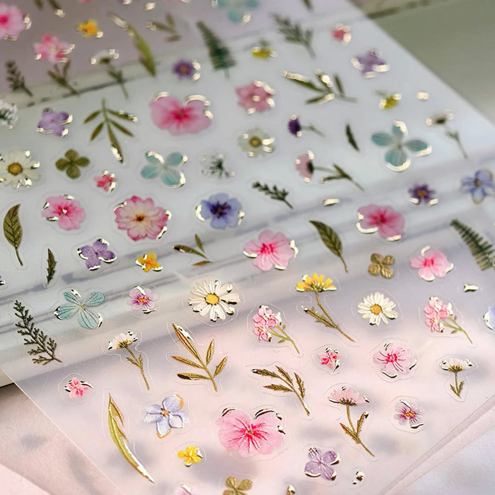 Colorful Floral Nail Art Sticker Summer Garden Motifs Juicy Flower Petals Dimensional Botanical Patterns Adhesive Manicure Decal
