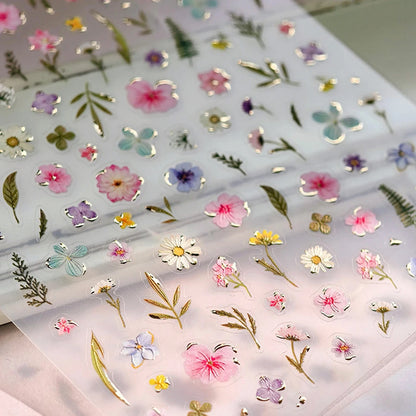 Colorful Floral Nail Art Sticker Summer Garden Motifs Juicy Flower Petals Dimensional Botanical Patterns Adhesive Manicure Decal