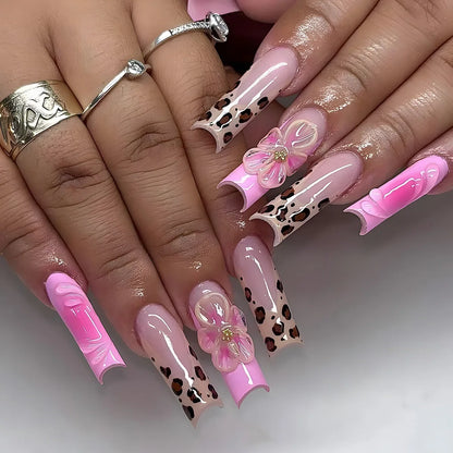 Leopard Cherry Rhinestone Press-On Nails