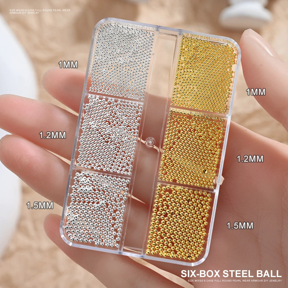 Gold Silver Pearl Caviar Nail Rhinestones