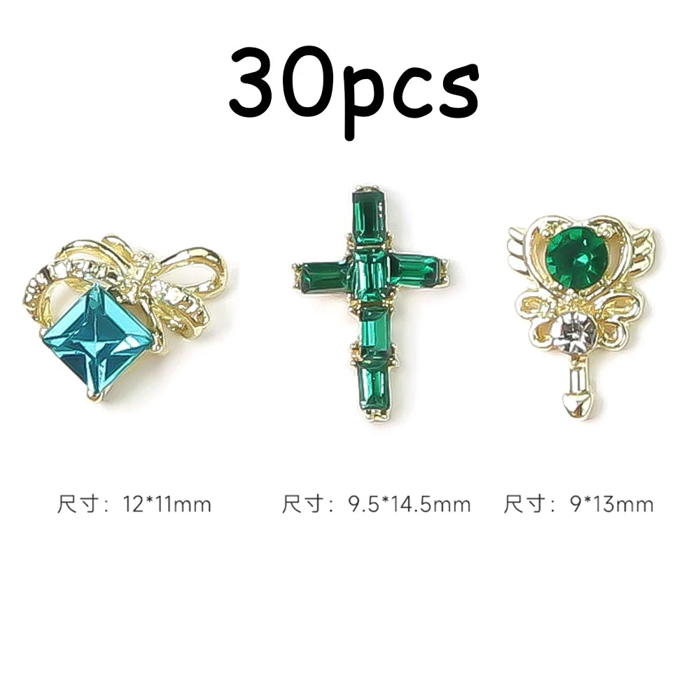 30/20/10PC Pink Ribbon Resin Bow Parts Nail Charms Mix-Style Bow Rhinestone Jewelry 8-12mm Y2K Accessory for DIY Manicure Decora