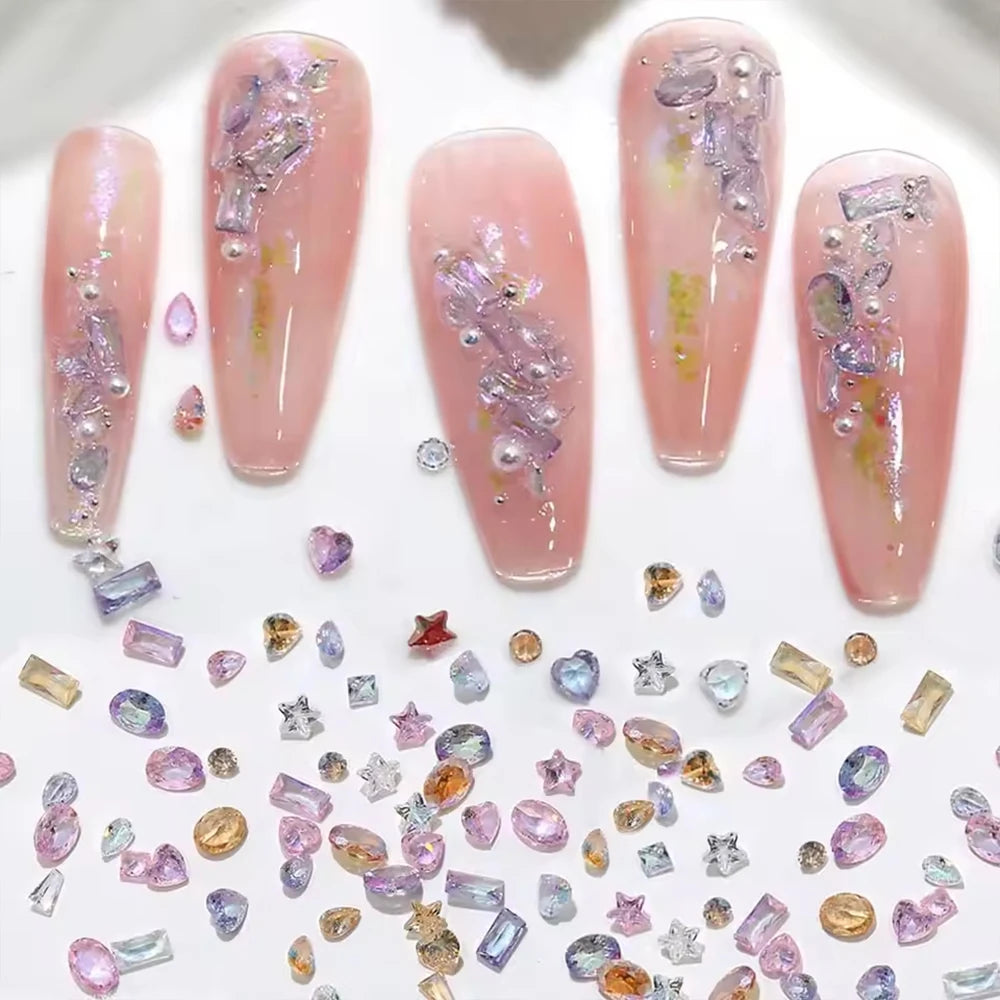 Mixed Shape Zircon Nail Rhinestones 50pc
