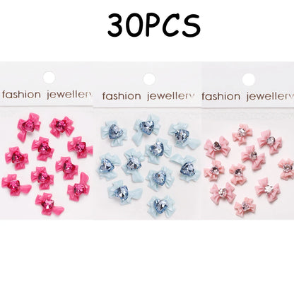 30/20/10PC Pink Ribbon Resin Bow Parts Nail Charms Mix-Style Bow Rhinestone Jewelry 8-12mm Y2K Accessory for DIY Manicure Decora