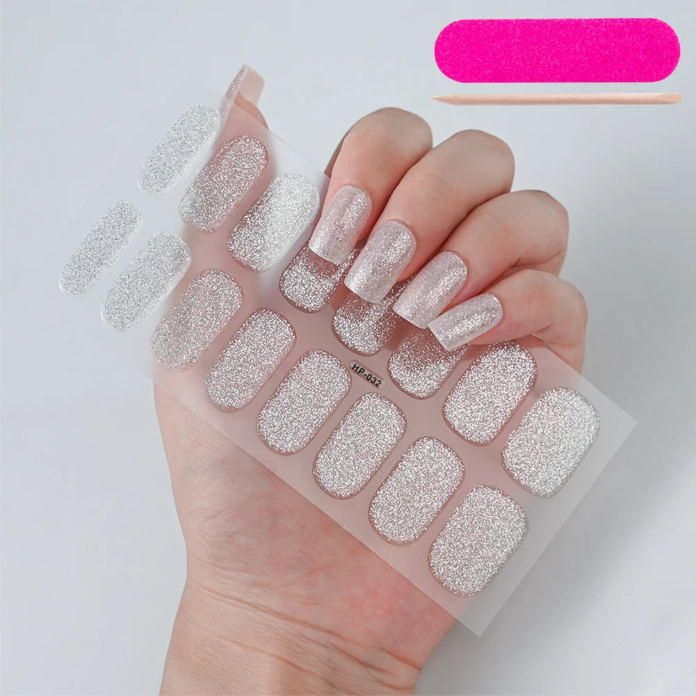 Semi Cured Wraps Fast Gel Nail Sticker Soild Nail Gel Wraps Adhesive Full Cover Gel Nail Decal UV Lamp Cured Manicure Decoration
