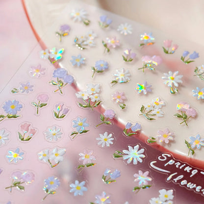 Colorful Floral Nail Art Sticker Summer Garden Motifs Juicy Flower Petals Dimensional Botanical Patterns Adhesive Manicure Decal