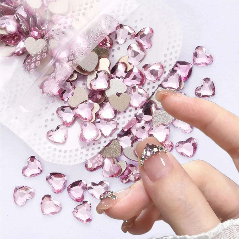6mm Light Pink Heart Rhinestone 3D Nail Art Charms 50Pcs Flat-Back Crystal Manicure Accessory DIY Love Gems Stone Nail Decor*YK9