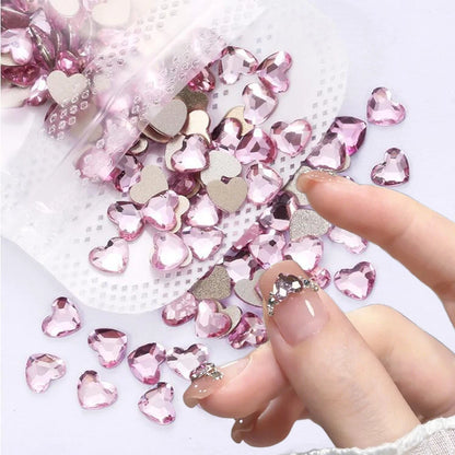 6mm Light Pink Heart Rhinestone 3D Nail Art Charms 50Pcs Flat-Back Crystal Manicure Accessory DIY Love Gems Stone Nail Decor*YK9