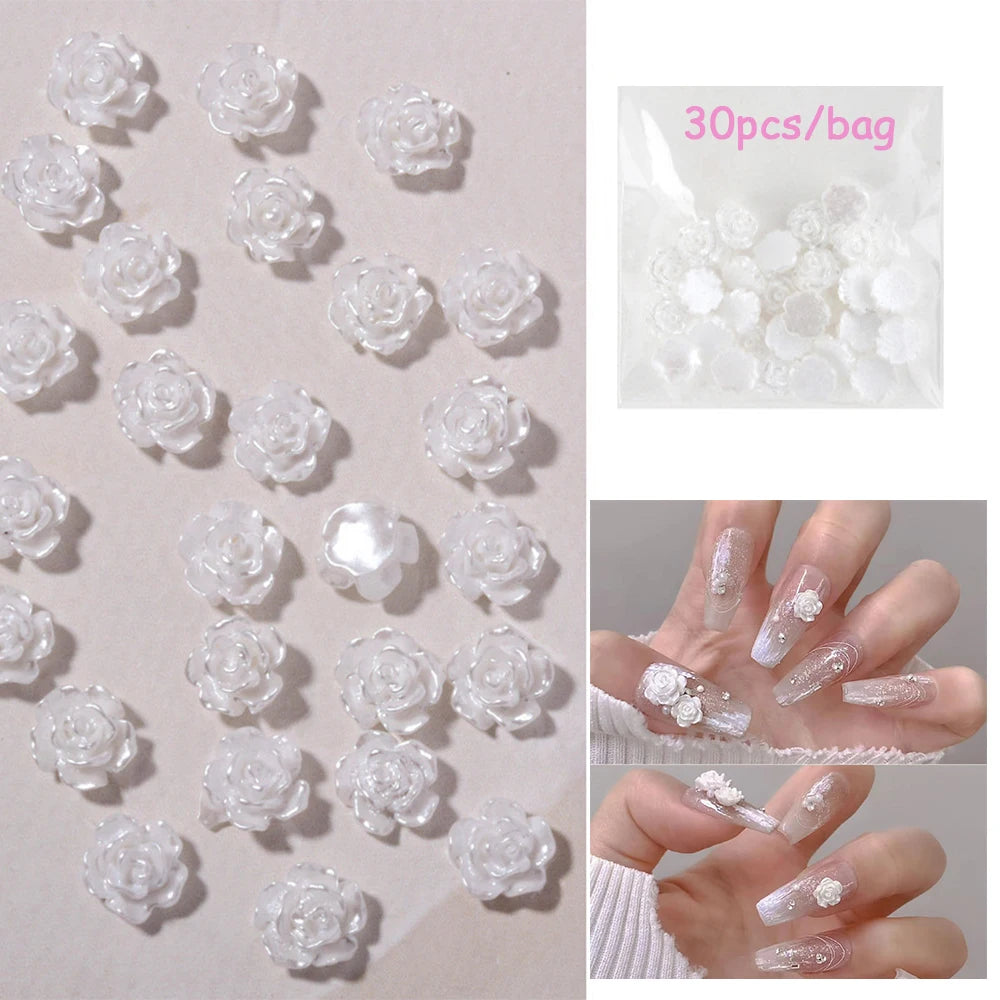 Lace Bow & Pearl Rose Nail Charms Set