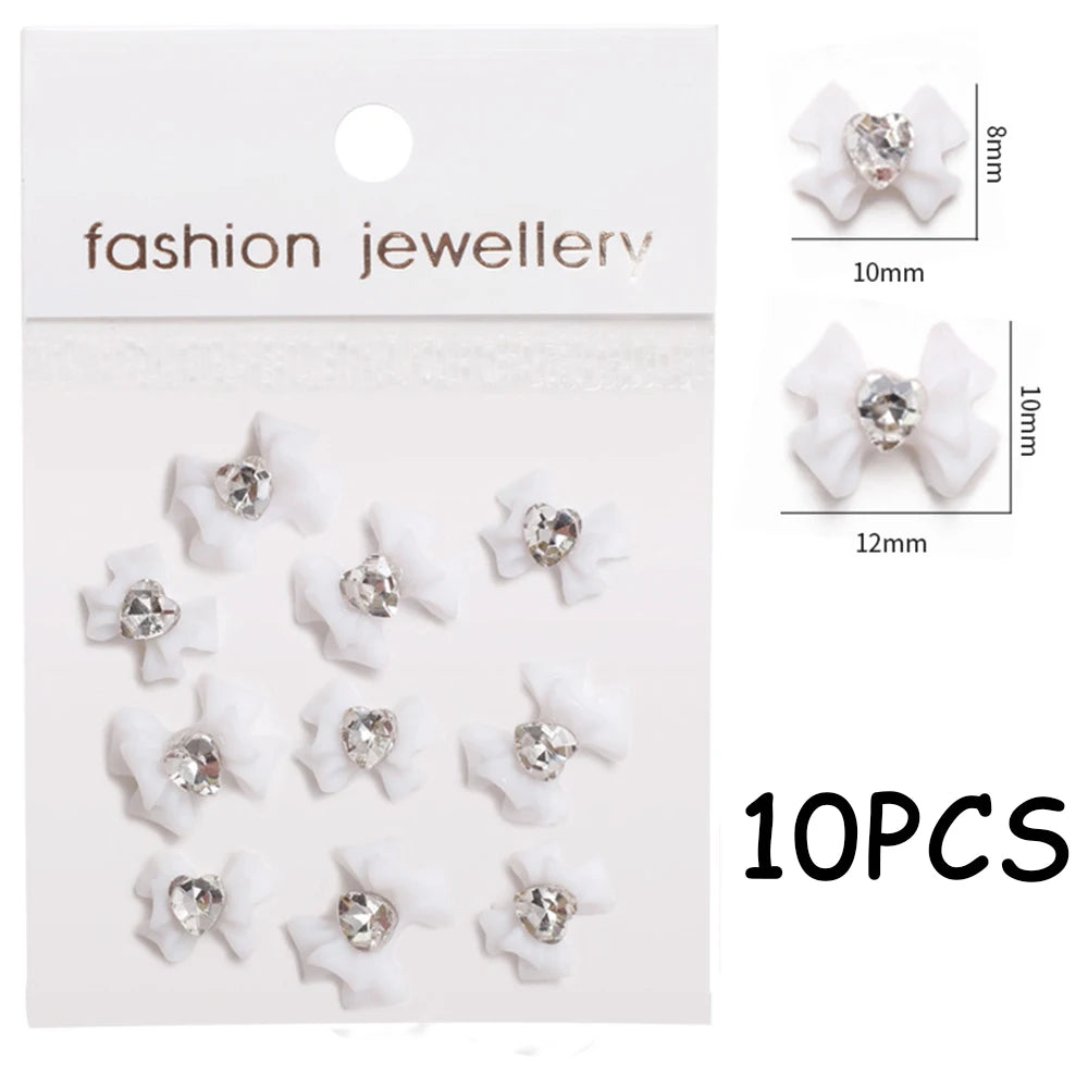 30/20/10PC Pink Ribbon Resin Bow Parts Nail Charms Mix-Style Bow Rhinestone Jewelry 8-12mm Y2K Accessory for DIY Manicure Decora