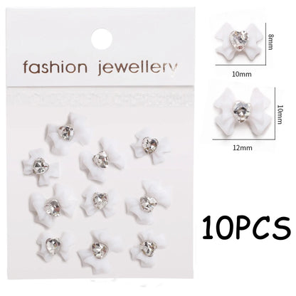 30/20/10PC Pink Ribbon Resin Bow Parts Nail Charms Mix-Style Bow Rhinestone Jewelry 8-12mm Y2K Accessory for DIY Manicure Decora