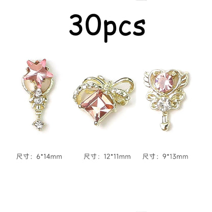 30/20/10PC Pink Ribbon Resin Bow Parts Nail Charms Mix-Style Bow Rhinestone Jewelry 8-12mm Y2K Accessory for DIY Manicure Decora